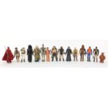 Fifteen vintage Star Wars action figures with accessories including Chewbacca, Emperor's Royal