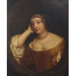 After Sir Peter Lely - Portrait of a lady wearing a pearl necklace, antique old master oil on