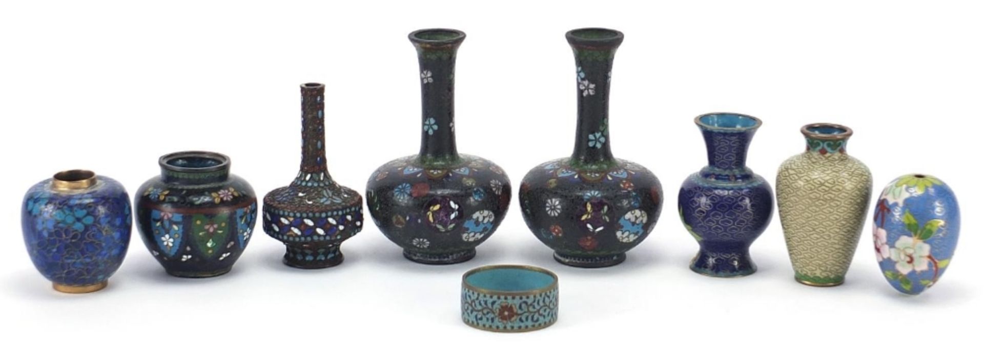 Chinese cloisonne including pair of vases and a jar enamelled with flowers, the largest each 11. - Image 5 of 6