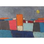 Abstract composition, geometric shapes, oil on canvas, unframed, 71cm x 50.5cm : For Further