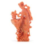Chinese coral carving of Guanyin, 7cm high : For Further Condition Reports Please Visit Our