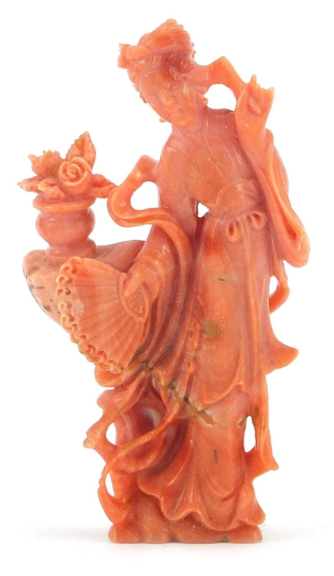 Chinese coral carving of Guanyin, 7cm high : For Further Condition Reports Please Visit Our