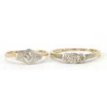 Two 9ct gold diamond rings, sizes Q and L, total 3.5g : For Further Condition Reports Please Visit