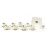 Wedgwood Edme floral teaware including six trios and a sandwich plate, each cup 7cm high : For
