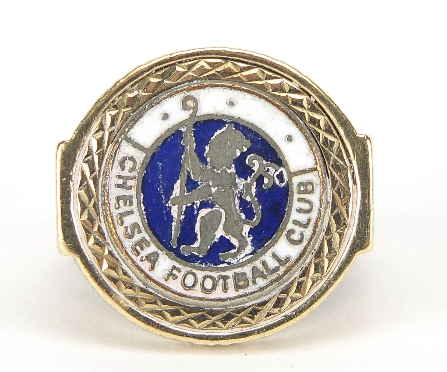 9ct gold ring with 925 silver and enamel Chelsea Football Club emblem, size P, 10.9g : For Further