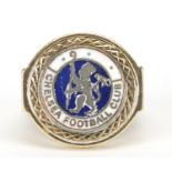 9ct gold ring with 925 silver and enamel Chelsea Football Club emblem, size P, 10.9g : For Further