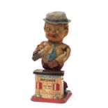 Vintage tinplate automaton Charlie Weaver bar tender, 32cm high : For Further Condition Reports
