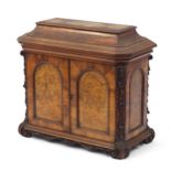 19th century burr walnut table cabinet enclosing five drawers, 58.5cm H x 66cm W x 33.5cm D