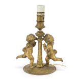 Gilt metal table lamp decorated with two Putti with a central column, 24cm high