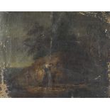 Manner of Daniel Stringer - Mother and children at water, oil on canvas, inscribed verso Daniel