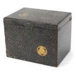 Japanese lacquered tea caddy with liner, gilded with floral roundels, 19.5cm H x 26.5cm W x 19cm D