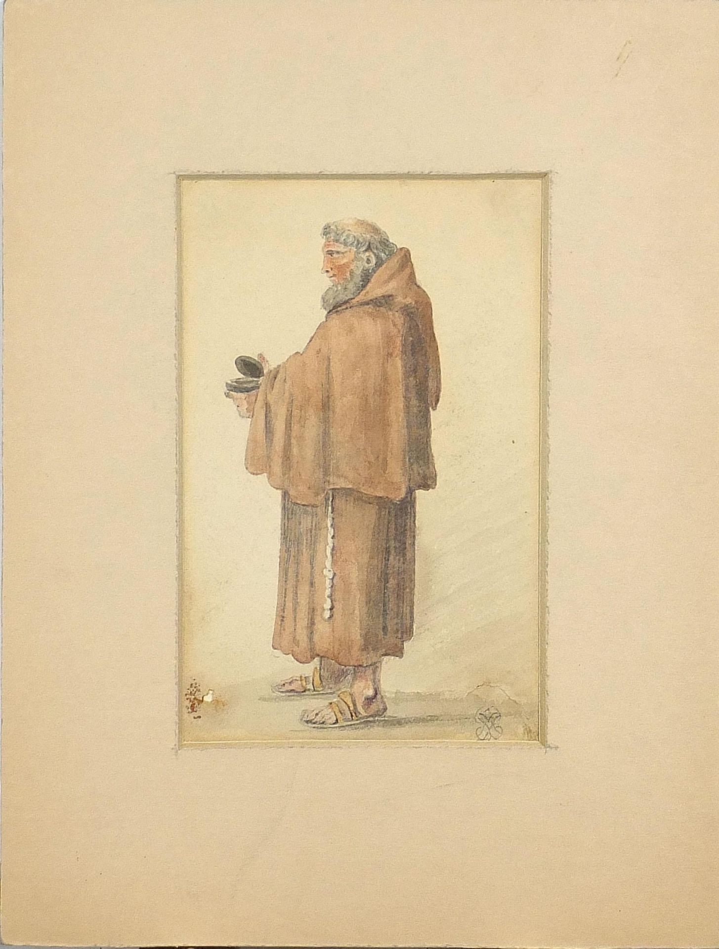 Monks and peasants, five early 19th century Italian watercolours, each indistinctly monogrammed, - Image 20 of 22