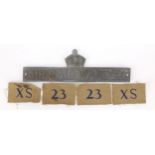 Military interest Air Raid Warden's door badge and pair of unissued Hastings shoulder titles