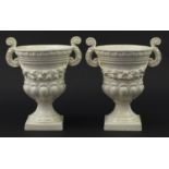 Pair of Spanish Casa Pupo campana urn planters, each with twin handles, 38cm high x 32cm wide