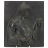 Antique classical patinated bronze plaque of Apollo, 20cm x 17.5cm