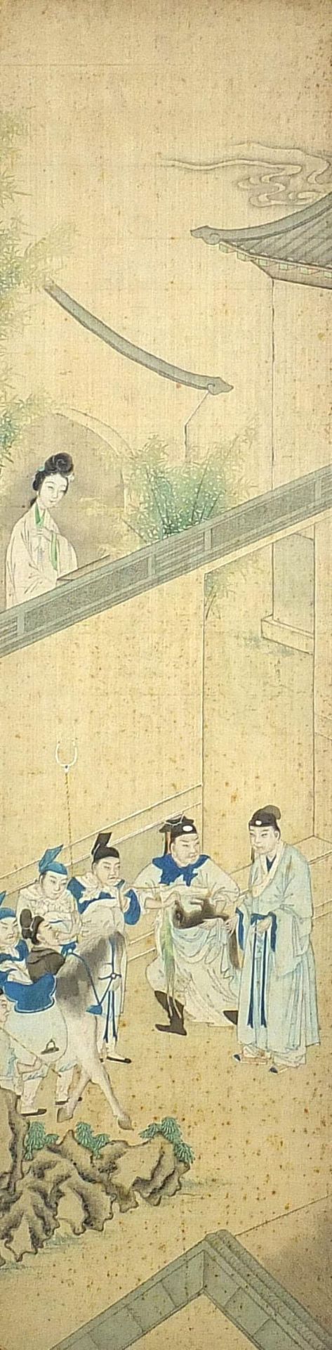 Figures in a palace setting with attendants, pair of Chinese watercolours on silk, framed and - Image 5 of 7