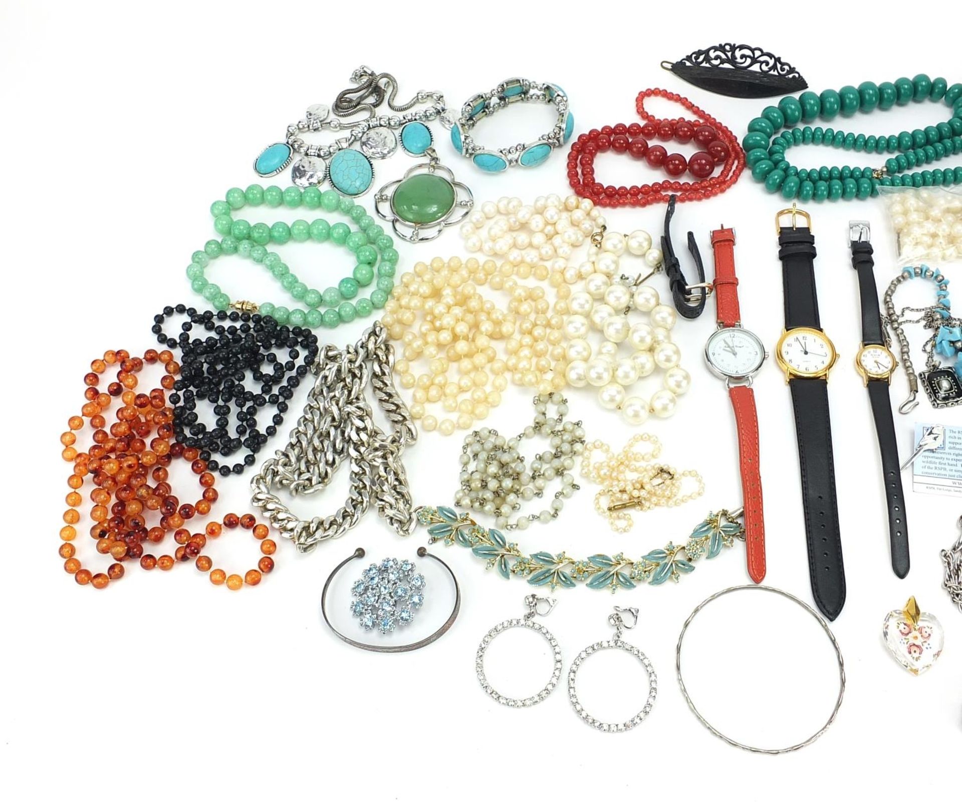 Vintage and later costume jewellery including some silver, necklaces, earrings, bracelets, watches - Image 3 of 6