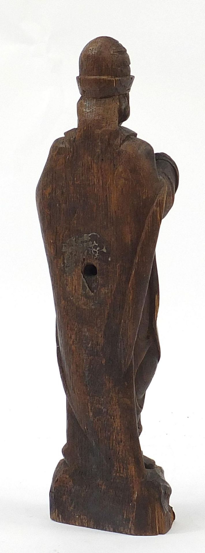 Large antique oak carving of a saint, 42.5cm high - Image 3 of 4