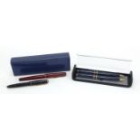 Pens and fountain pens including Parker, one with 14ct gold nib