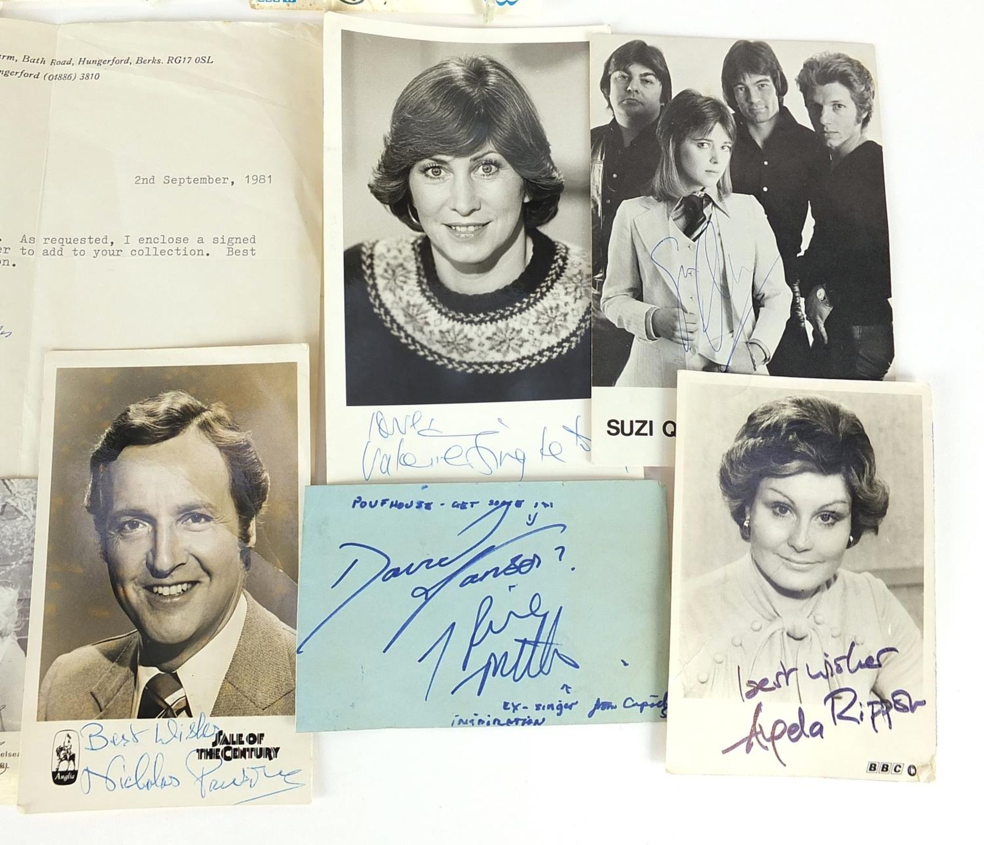 Autographs including Roy Castle, Suzi Quatro, Guys & Dolls, Sally James, Angela Ripon, Sue Lawley - Image 4 of 4