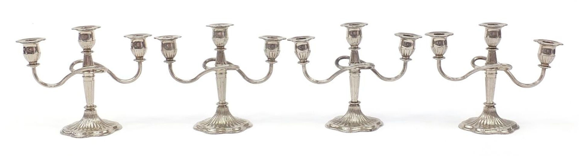 Two pairs of three branch candelabras, 21cm high - Image 4 of 5