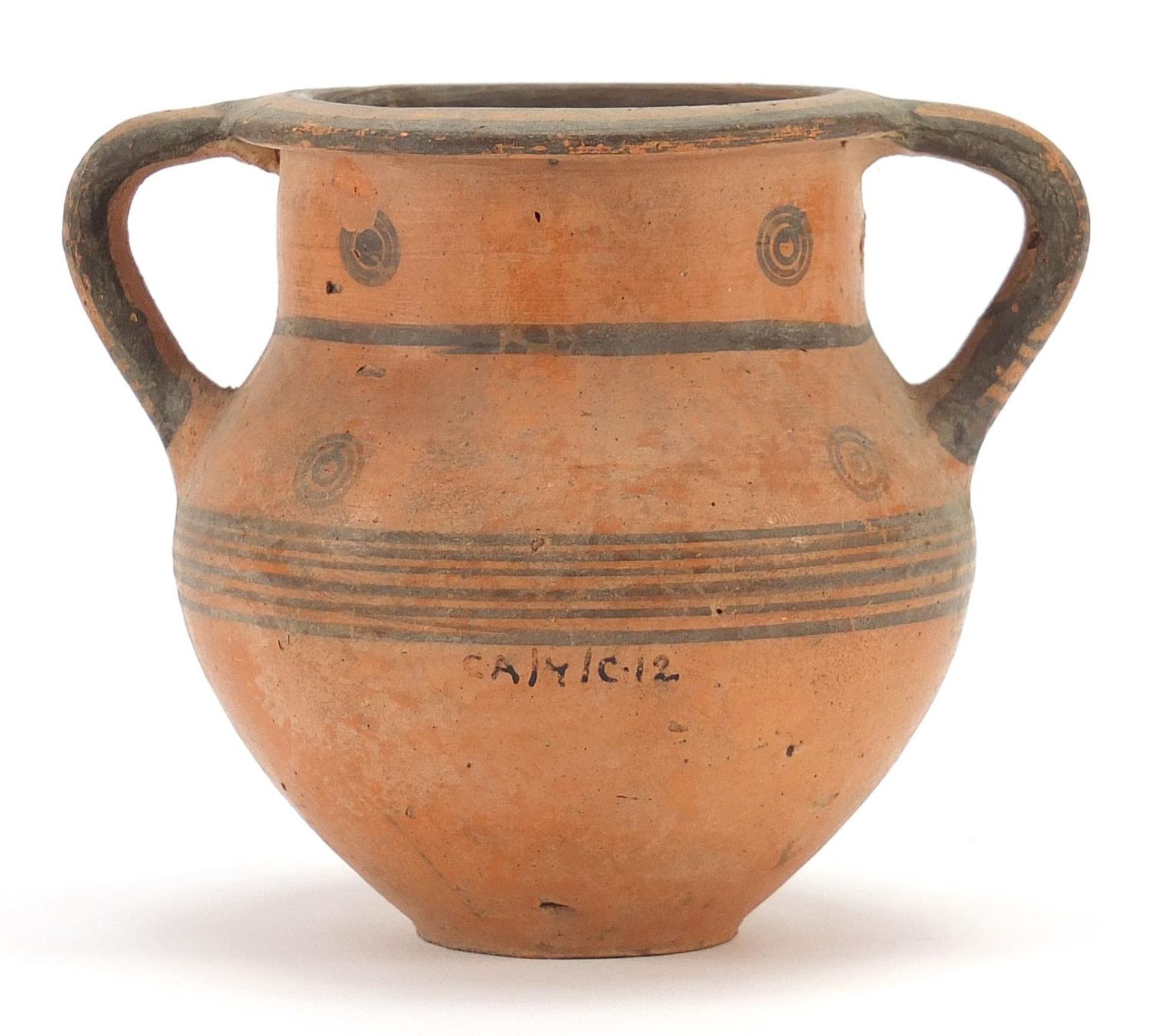 Cypriot miniature pottery krater with twin handles, 8.5cm high - Image 2 of 5