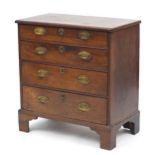 Georgian four drawer chest with brass handles and bracket feet, 78cm H x 74cm W x 42cm D