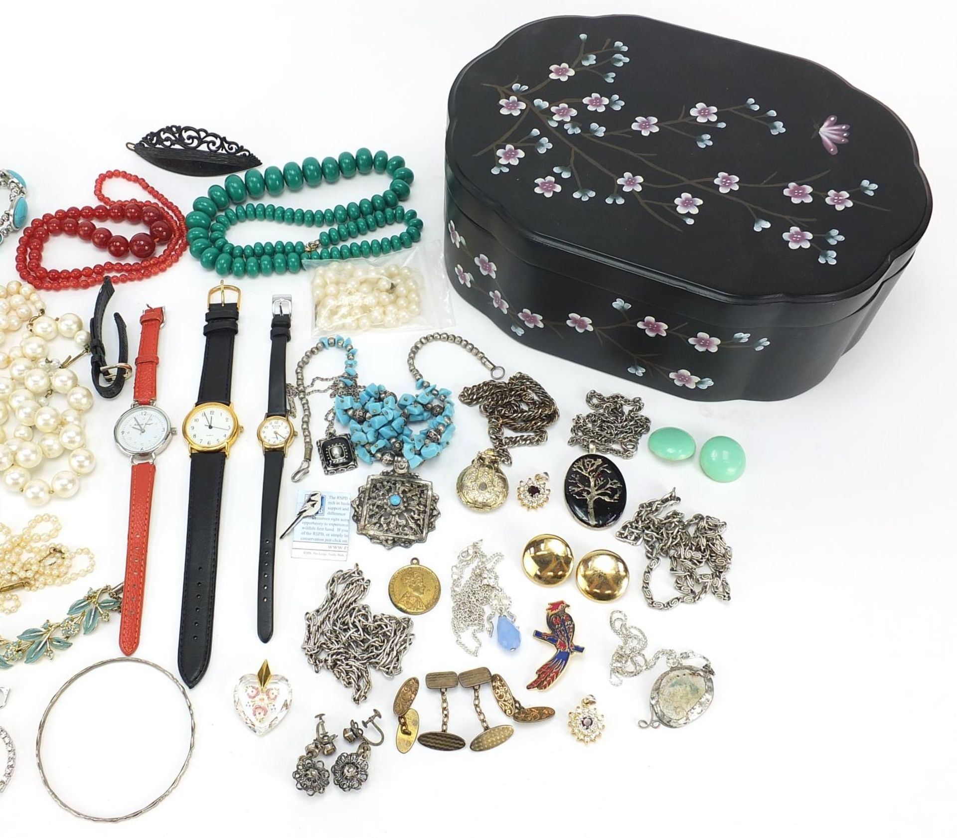 Vintage and later costume jewellery including some silver, necklaces, earrings, bracelets, watches - Image 4 of 6