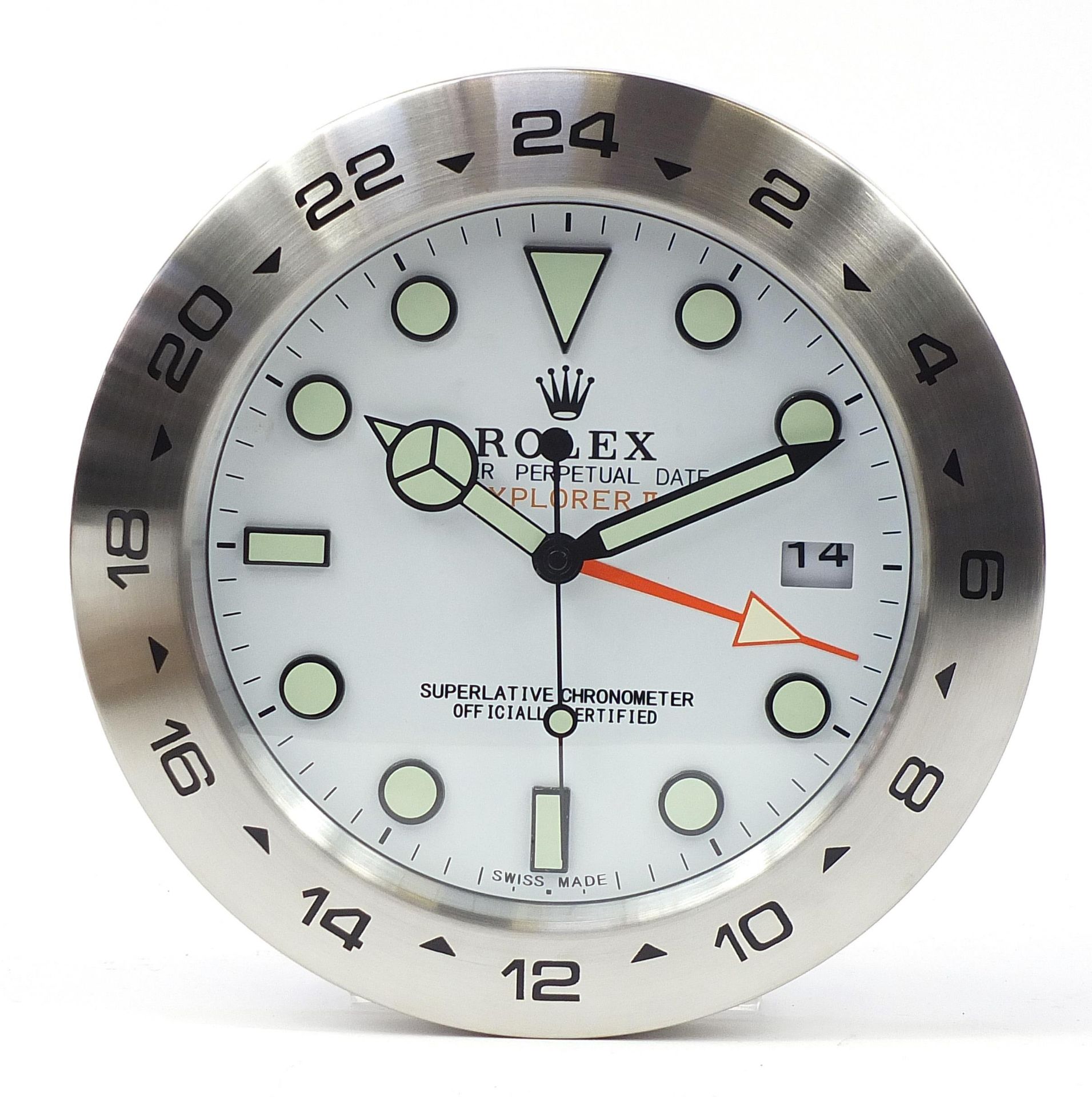 Rolex design dealers display wall clock, 34cm in diameter