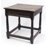 Antique carved oak table with frieze drawer, 67cm H x 65cm W x 62cm D