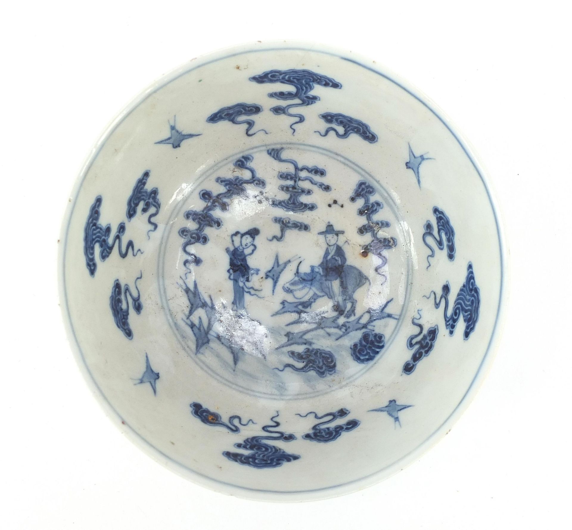 Chinese porcelain bowl hand painted in the famille rose palette with panels of figures, birds and - Image 9 of 13