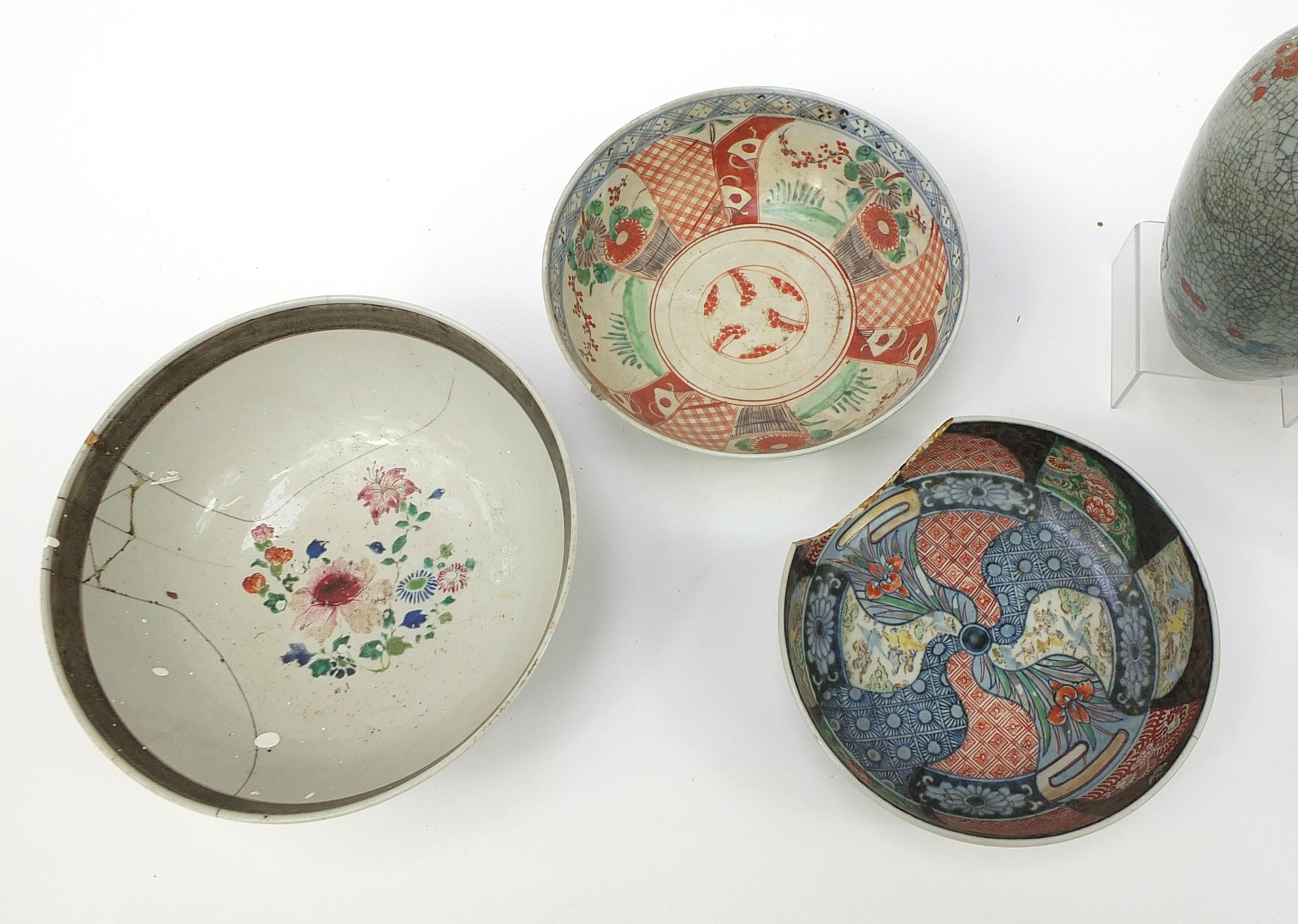 Chinese and Japanese porcelain including a cylindrical vase hand painted with a phoenix, Imari - Image 7 of 11