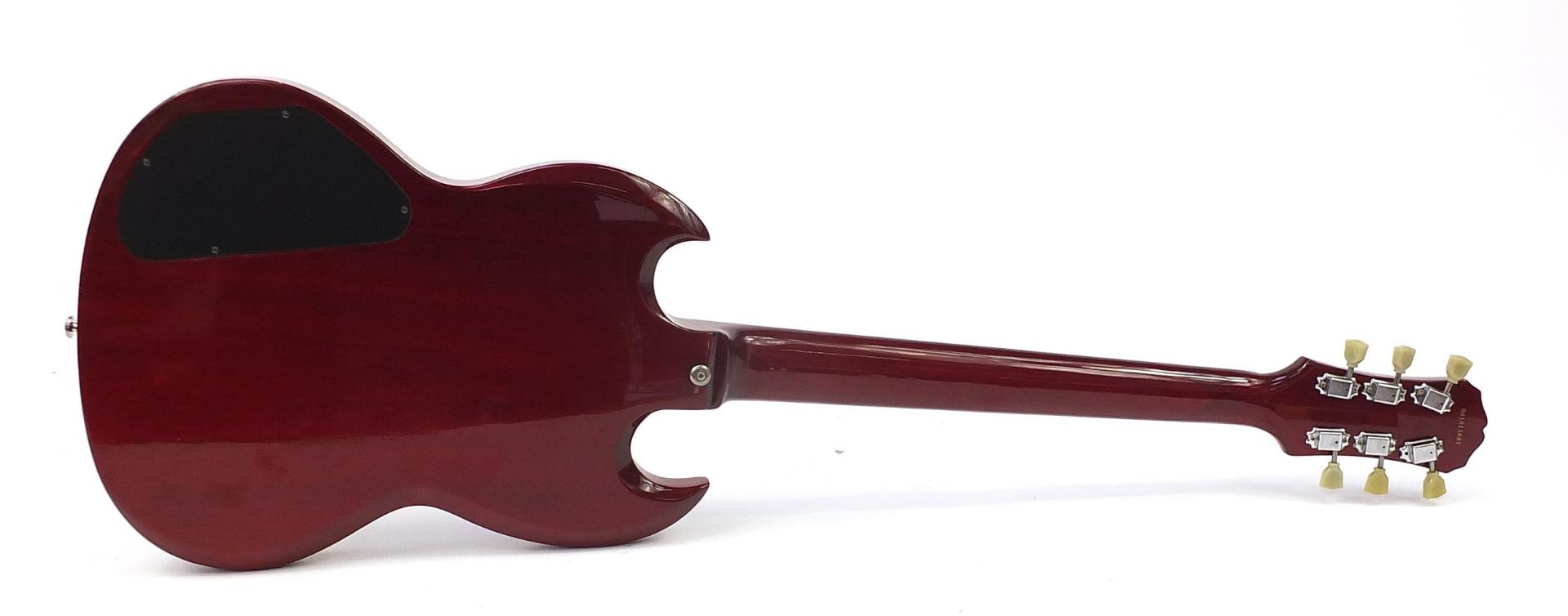 Red lacquered Gibson Epiphone six string electric guitar, serial number S01015681, 100cm in length - Image 6 of 9