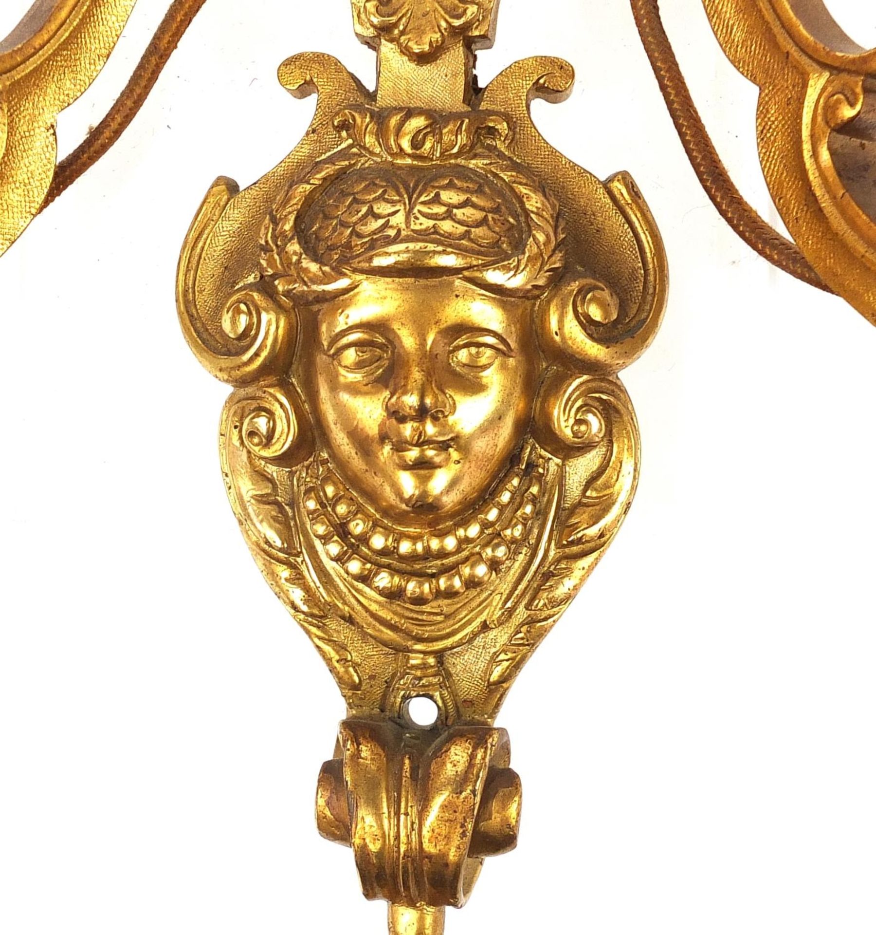 Pair of French style two branch gilt metal wall sconces with masks, 29cm high x 29cm wide - Image 2 of 4