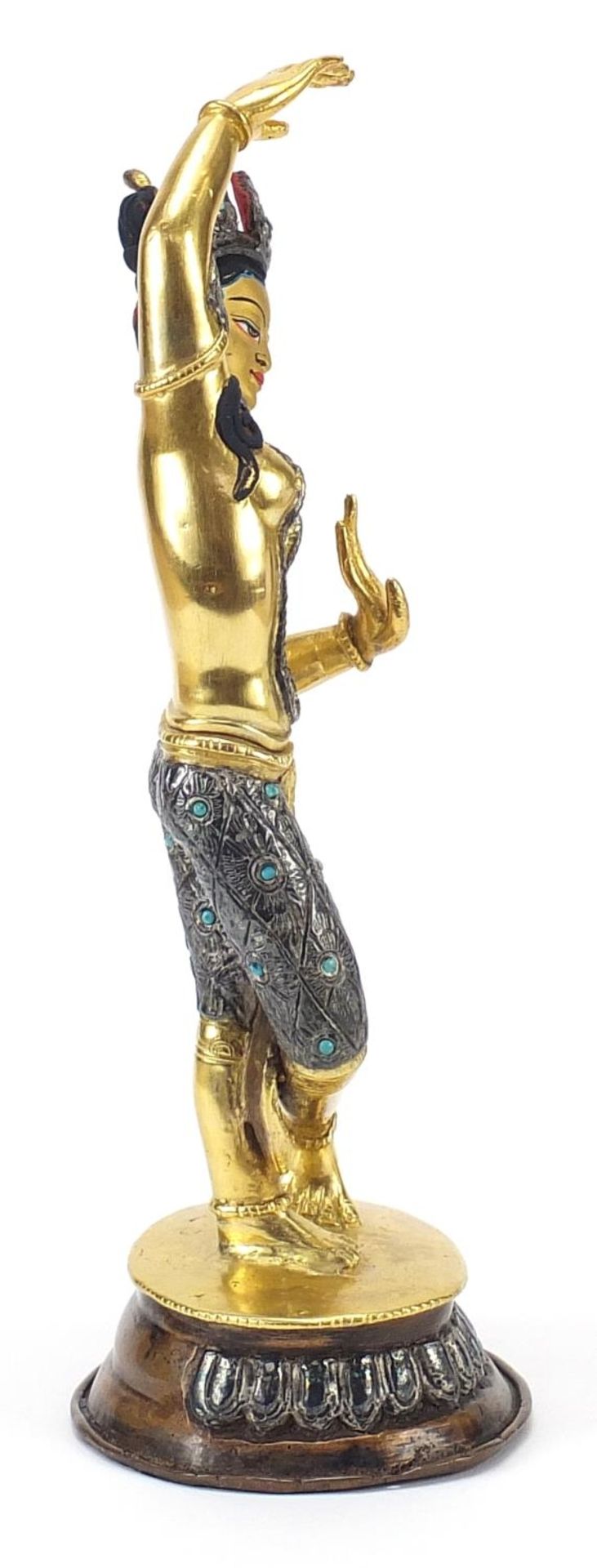 Chino Tibetan gilt bronze figure of dancing deity, 20cm high - Image 3 of 8