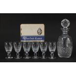 Set of six Waterford Crystal Colleen pattern sherry glasses and a decanter, the largest 27cm high