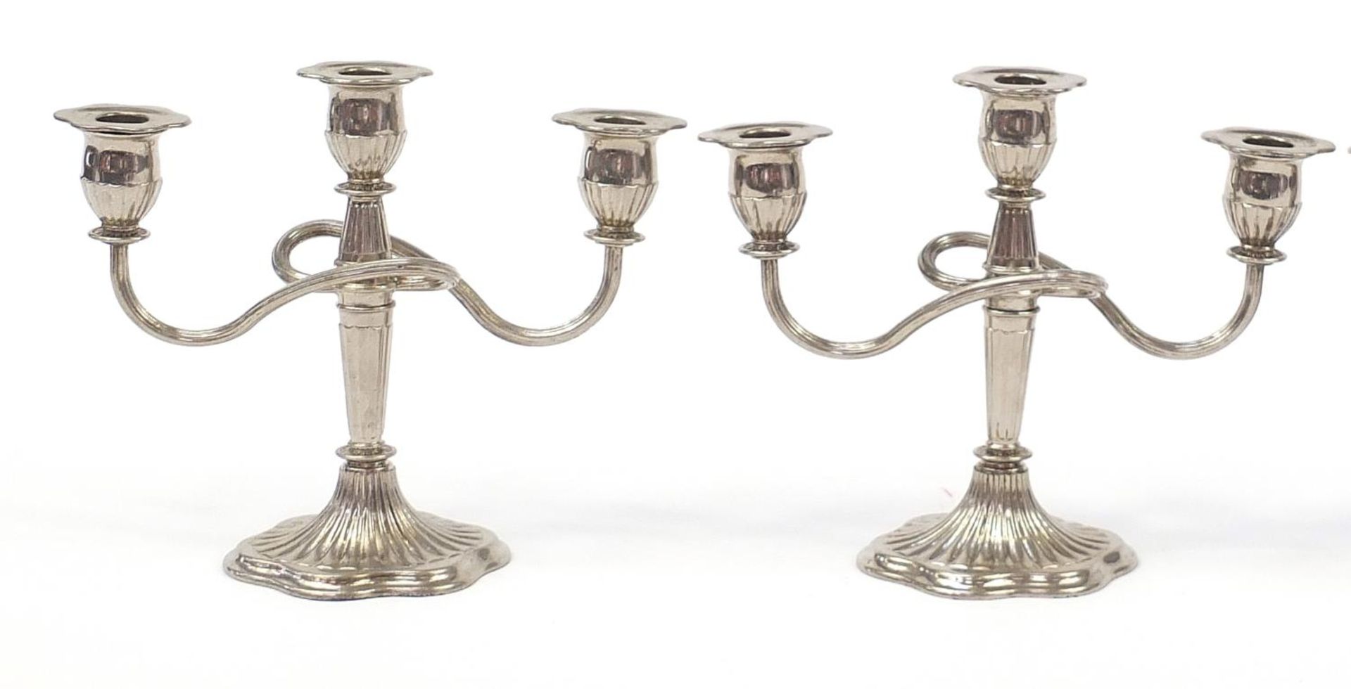 Two pairs of three branch candelabras, 21cm high - Image 2 of 5