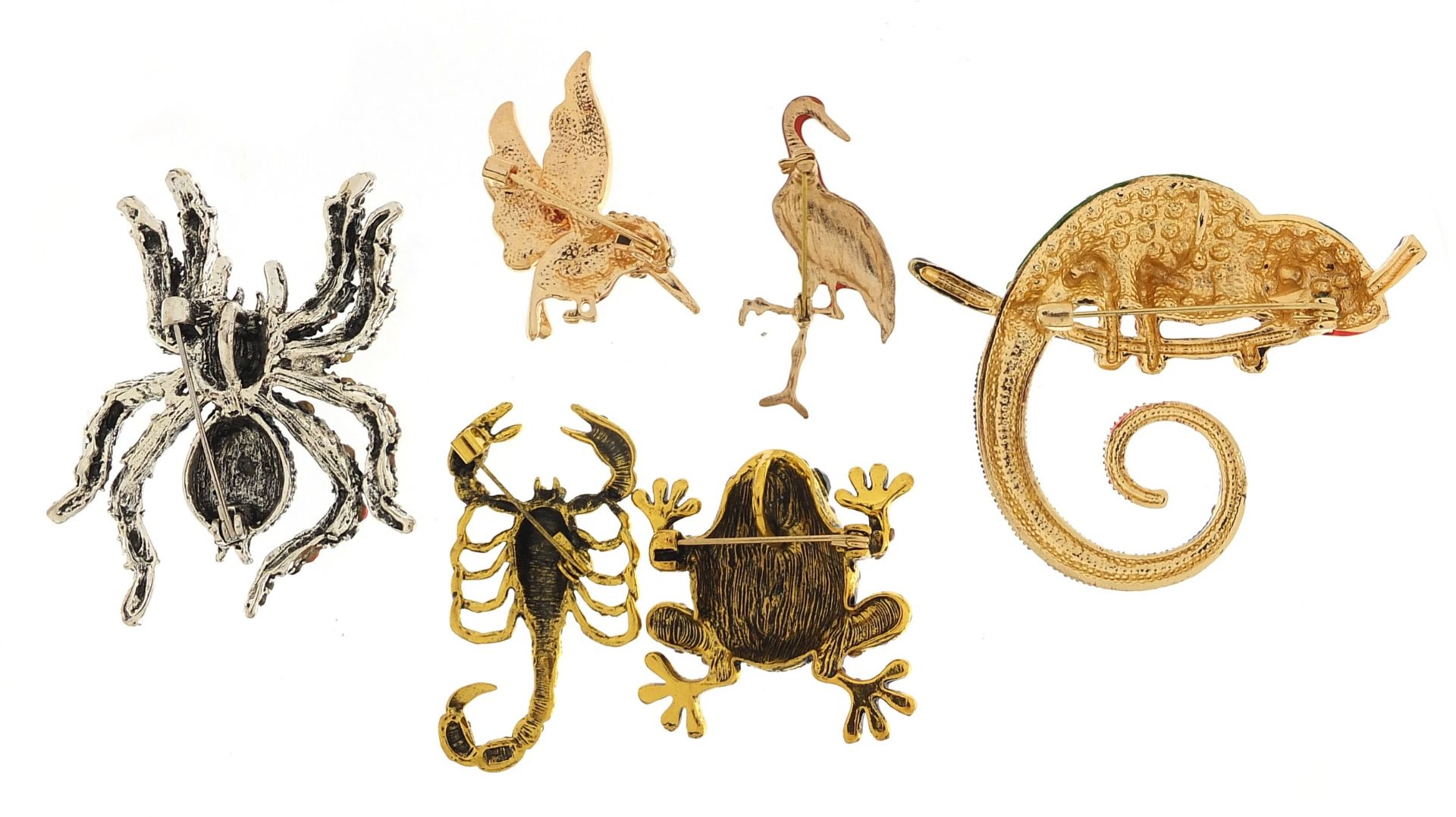 Six jewelled and enamel animal and insect brooches including hummingbird, chameleon, scorpion and - Image 4 of 4