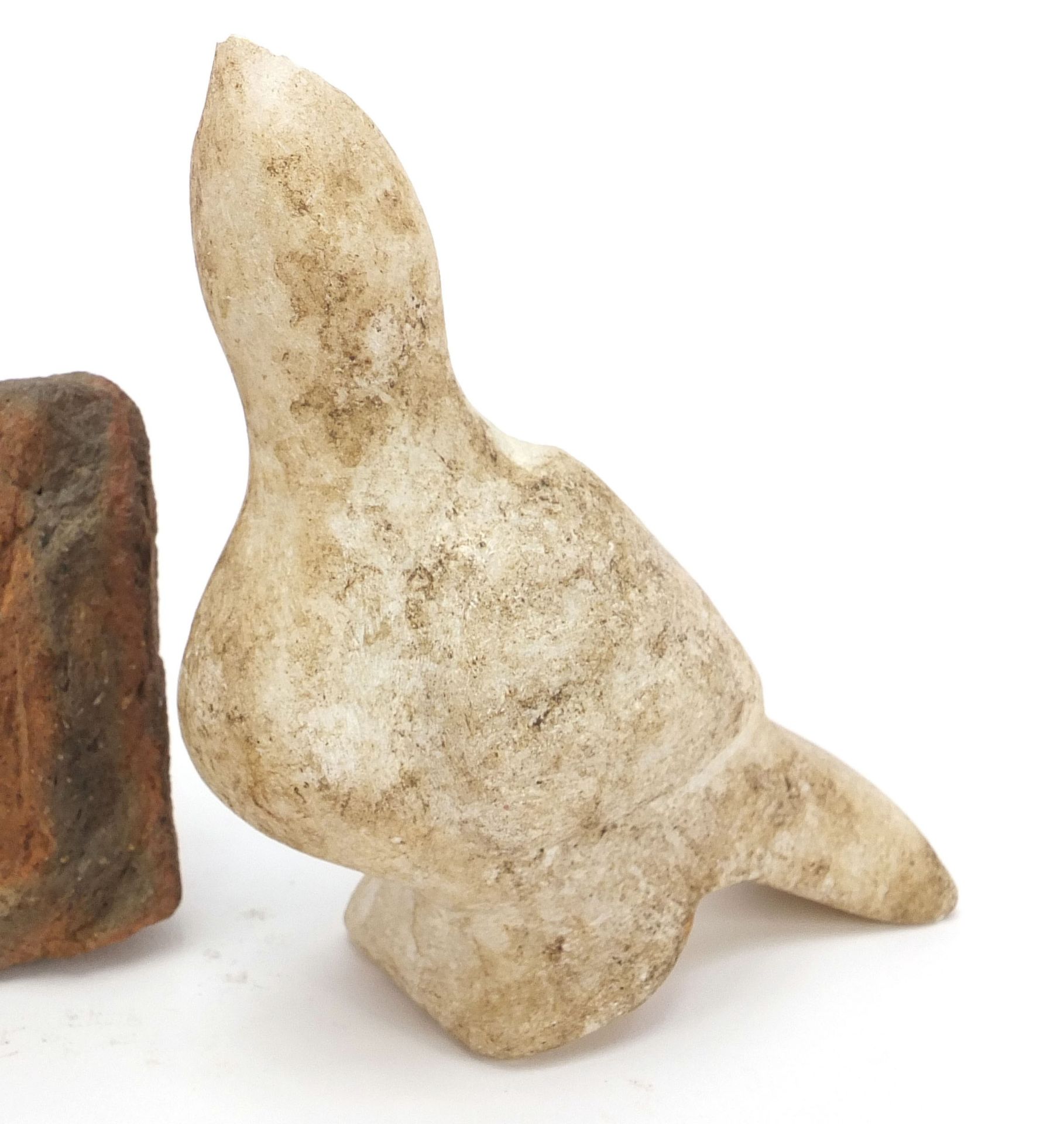 Stone antiquities including a marble carving of a bird and stone fragments, the largest 13cm high - Image 8 of 13