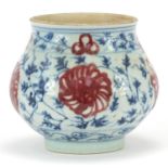 Chinese Islamic blue and white porcelain with iron red baluster vase hand painted with flowers, 10cm