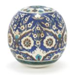 Turkish Kutahya pottery ball pendant hand painted with flowers, 14cm high