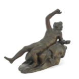 19th century patinated bronze study of a nude man, 19cm wide