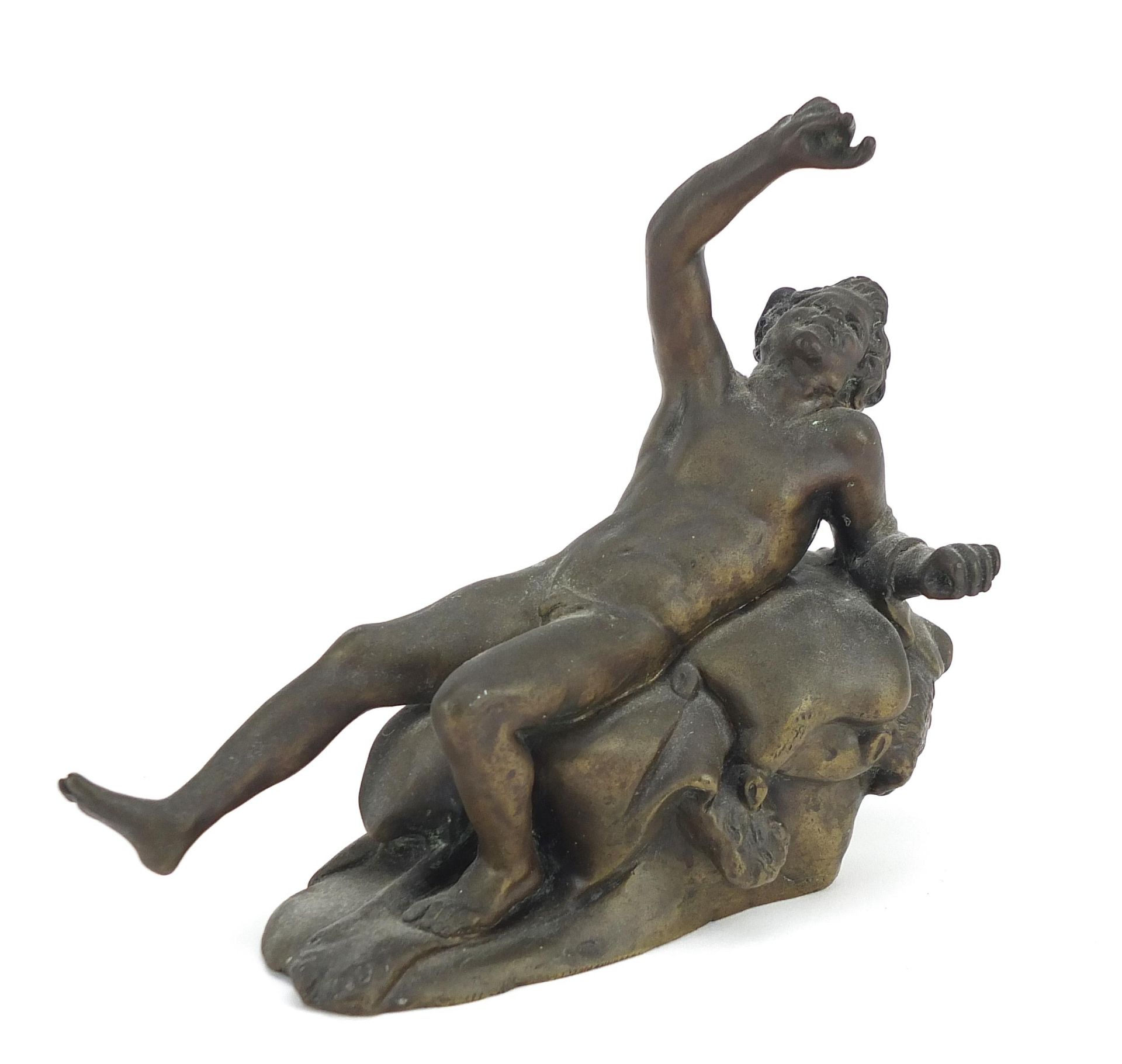 19th century patinated bronze study of a nude man, 19cm wide
