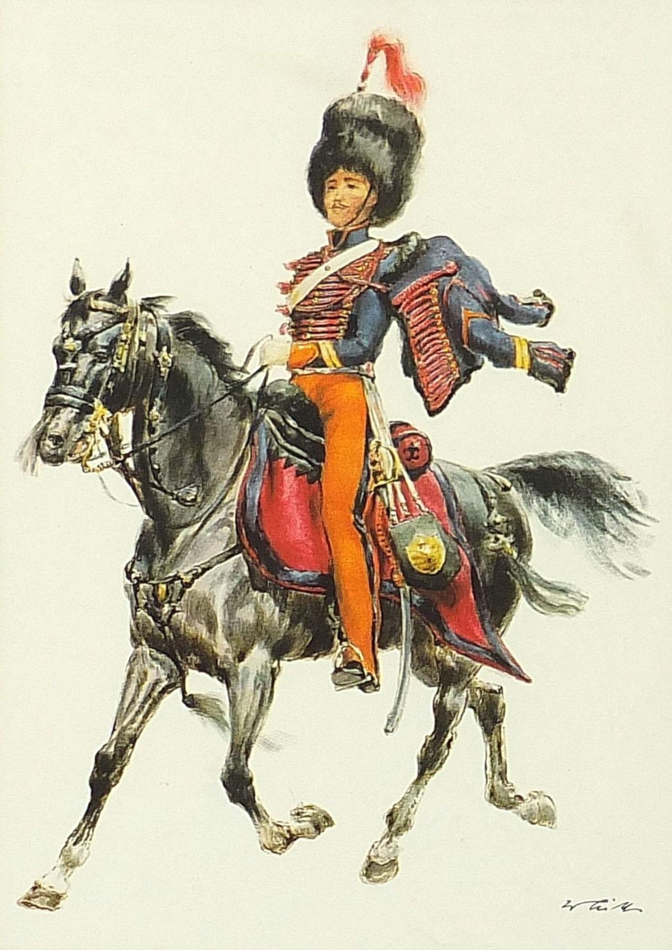 Soldiers on horseback, set of eight military interest prints in colour, each indistinctly signed, - Image 14 of 33