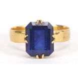 18ct gold sapphire ring, the sapphire approximately 10mm x 8mm x 3.5mm deep, size K, 2.9g