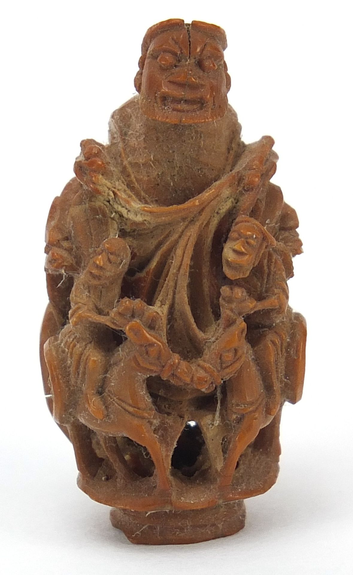 Chinese objects to include a coquilla nut carved in the form of a cart being pulled by horses, white - Image 6 of 13