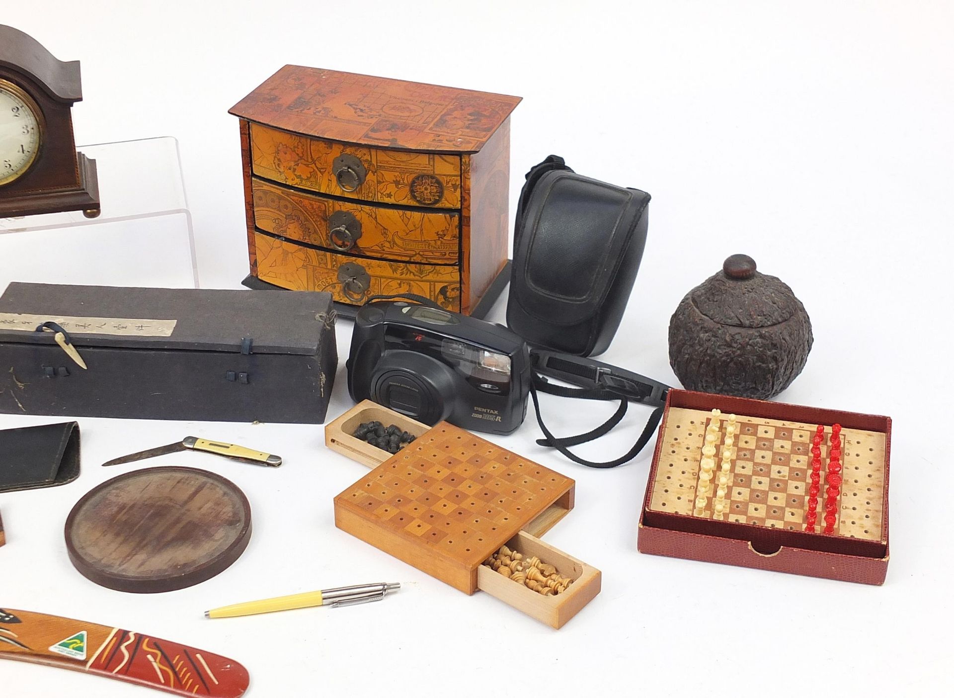 Sundry items including a Victorian rosewood box, travelling chess board with pieces and a line - Image 4 of 4