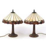 Pair of Tiffany style leaded glass table lamps, each 40cm high