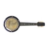 Antique ukulele banjo with protective case, 60cm in length