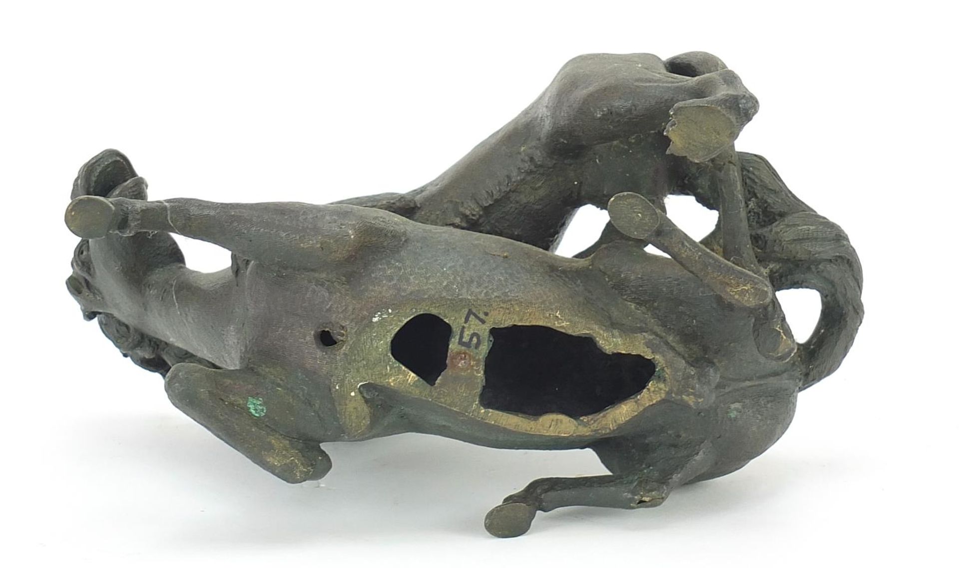 Antique patinated bronze group of a lion attacking a horse, 18cm wide - Image 4 of 5